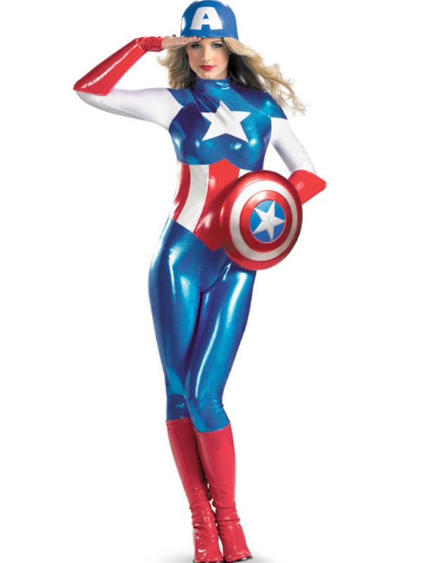 Sexy Shiny Captain America Gril Halloween Costume
